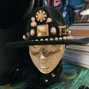 Custom Black, Gold & Pearls Wool Fedora FarrahNayka Designs | Accessories | Custom Black Gold Pearls  main image 2